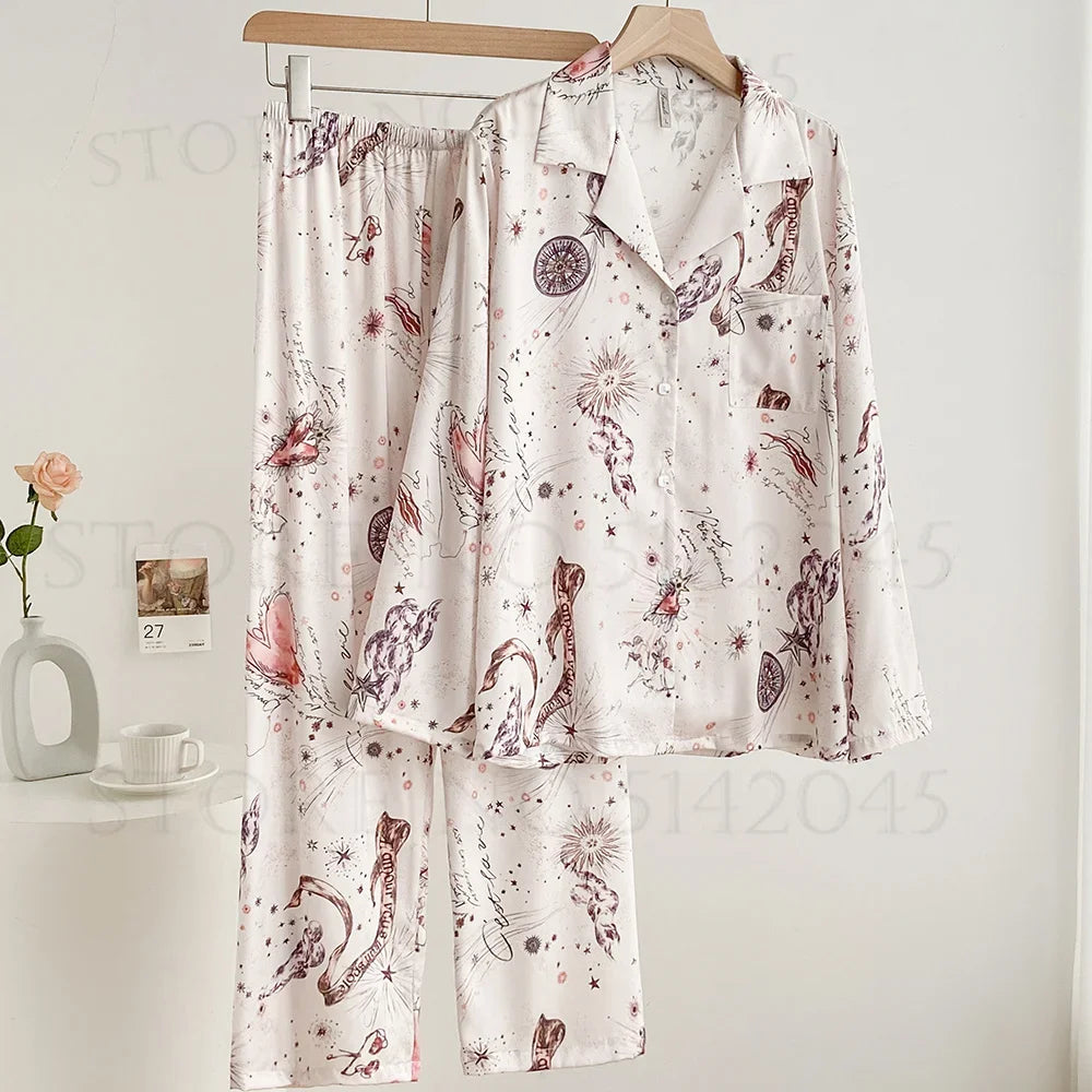 Summer Women's Pajama Sets Short Sleeve Pyjamas Flower Print Home Clothes Sleepwear Soft and Comfortable Loungewear Nightwear