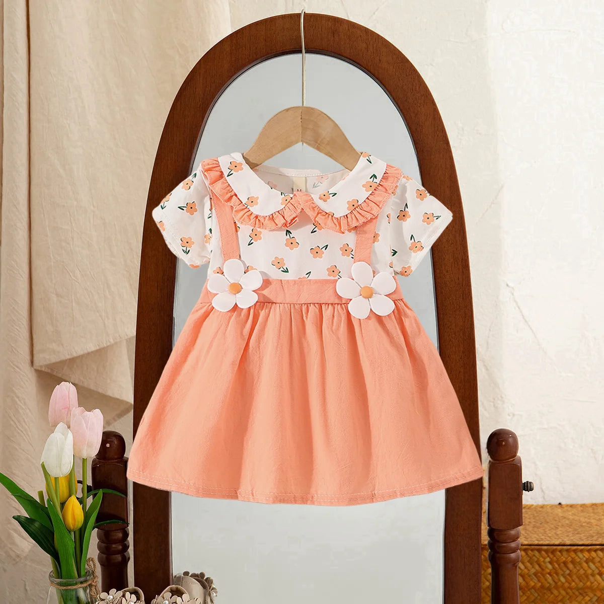 Baby Girl Dresses Summer Flower Short Sleeve Girls Dresses Cute Lapel Girls Dresses Baby Girl Clothes