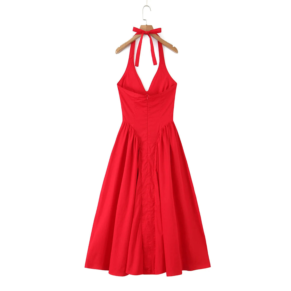 YENKYE Sexy Backless Green Elegant Halter Dress For Women Low Waist A-line Midi Summer Evening Party Dresses Cotton Robe