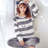 Thickened Warm Flannel Autumn and Winter Pajamas Loungewear Female Cute Cartoon Sleepwear Homewear Coral Velvet Nightwear