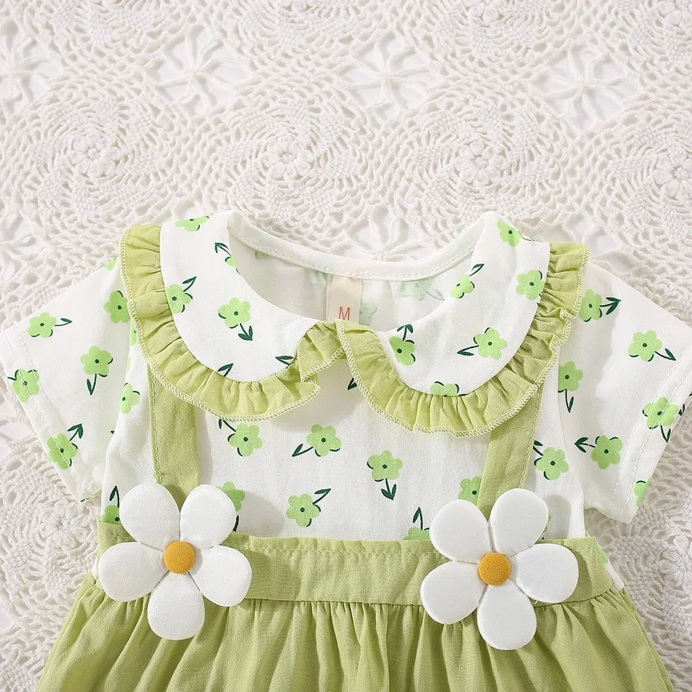 Small Floral Short Sleeved Baby Girl Dress, Summer New Fake Two-Piece Children'S Clothing (6-24 Months)