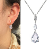 ZAKOL 2 Pcs Water Drop Zircon Earrings Necklace Wedding Jewelry for Women Shining Crystal CZ Party Jewelry Set