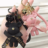 Cute Cartoon Bear Key Chain Resin Bow Bell Rabbit Keychain Weaving Fashion Doll Bag Pendant Holiday Car Key Ring For Girls Gifts