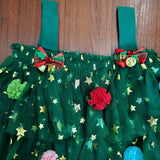 Christmas Costume Summer Kids Girl Green Dress Print Sleeveless Star Layered Tulle Dress Plush Ball Hat Baby Xmas Party Clothes