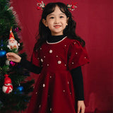 Children Clothing Girls Red Velvet Dress Christmas Party Flower Pearl Short Sleeve Dresses Kids Princess Gown Vestido for Baby