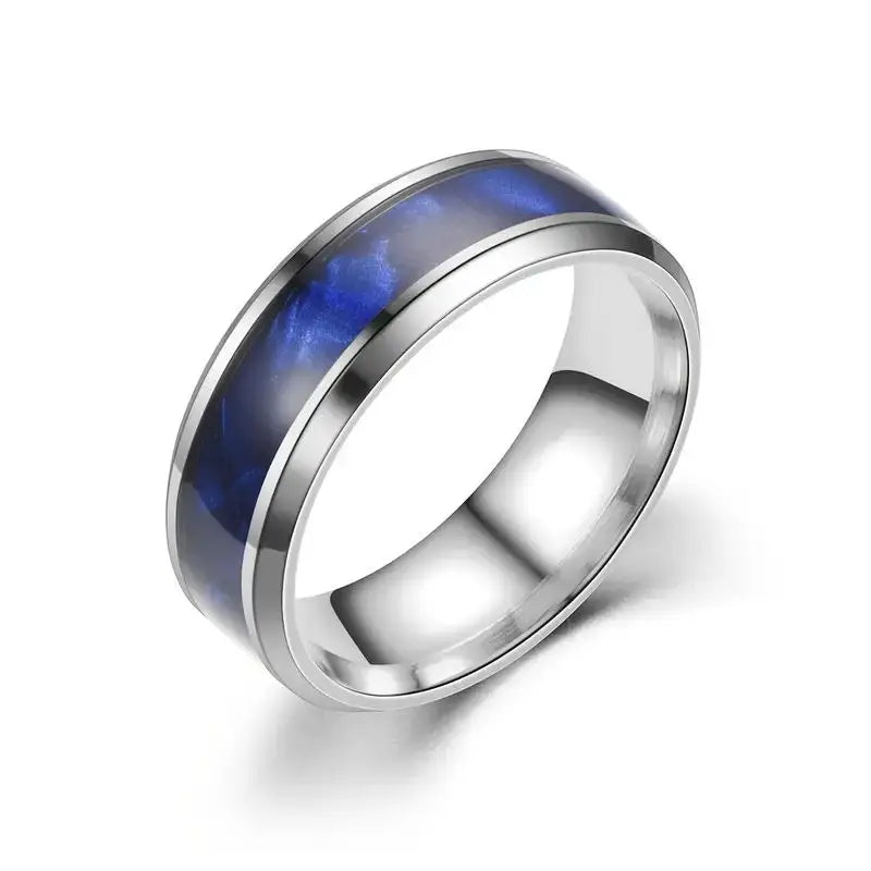 Men's Fashion Stainless Steel Ring Set Simple Blue Shell Ring Men's Personalized Dating Wedding Ring Accessories Gift for Men