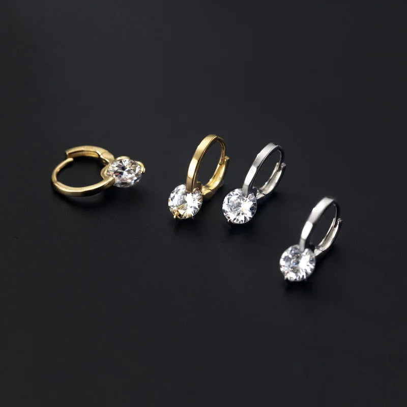 Fashion Hypoallergenic Gold Silver Color Sphere Zircon Shiny Ear Buckle For Women Girls Simple Temperament Party Jewelry Gifts