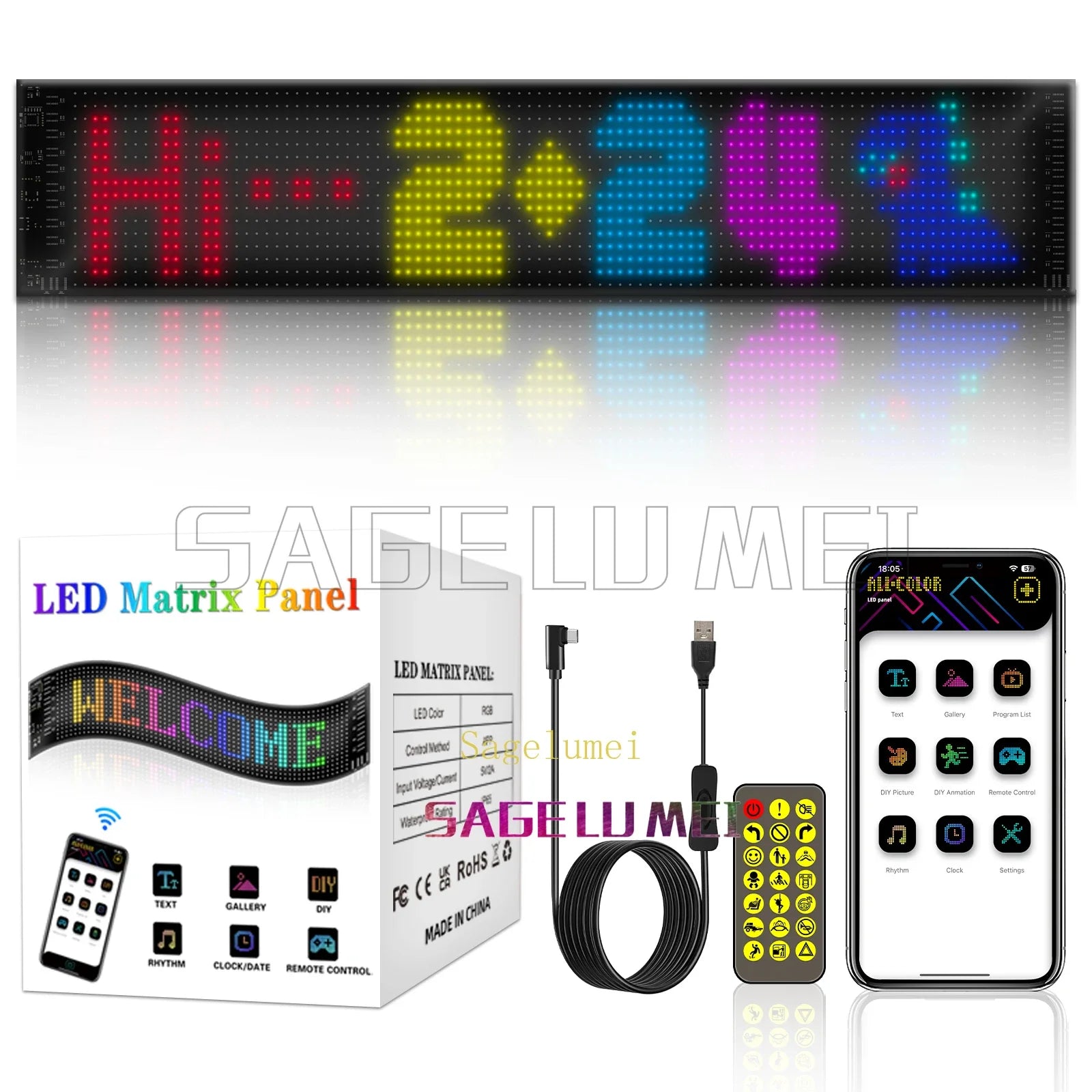 5V USB LED Matrix Pixel Panel Multilingual APP DIY Graffiti Scrolling Text Animation Display Car Remote Truck Devil's Eye Lights