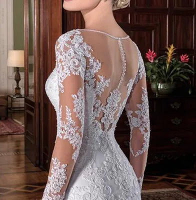 Sexy Exquisite Tulle Jewel Neckline Mermaid Wedding Dresses 2020 Beaded Lace Applqiques Long Sleeves Bridal Dresses Plus Size