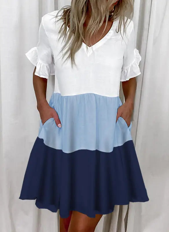 Women Summer Dress Casual V Neck Short Sleeve Butterfly Sleeve Floral Leaf Letter Print Mini Dresses Vestidos YSX9032