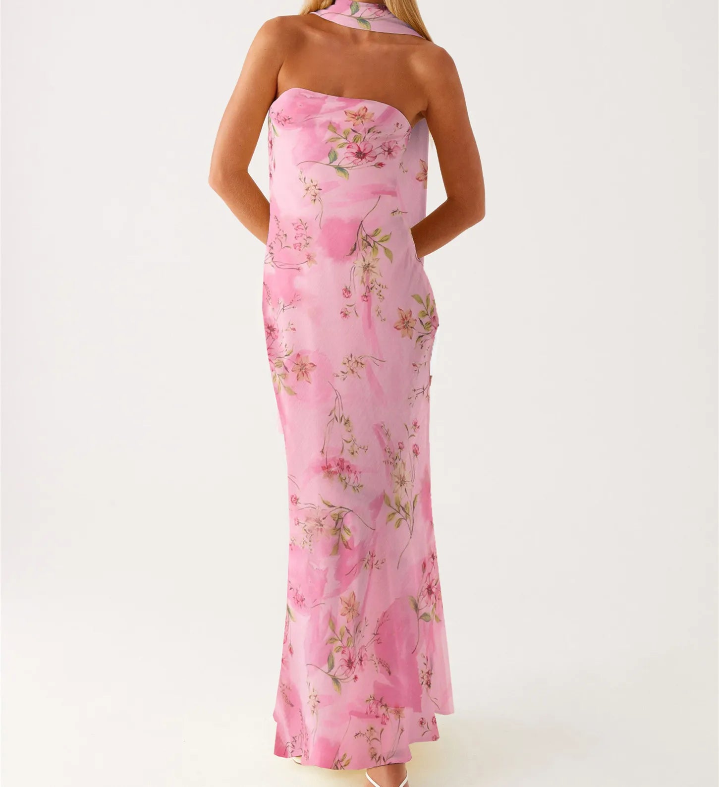 hirigin Womens Floral Strapless Dress Y2k Backless Sleeveless Tube Long Dresses Sexy Mesh Bodycon Summer Beach Party Sundress