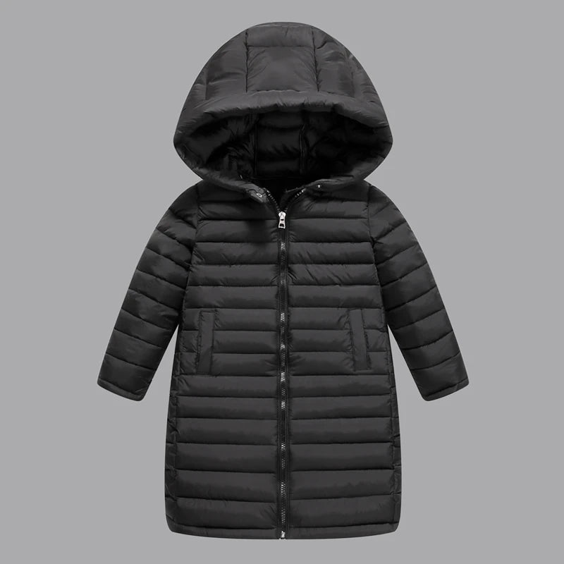 Kids Cotton Jackets Winter Boys Down Jackets Girls Hooded Long Coats For 4-10Yrs Teen Children Long Outerwear Kid Thick Snowsuit