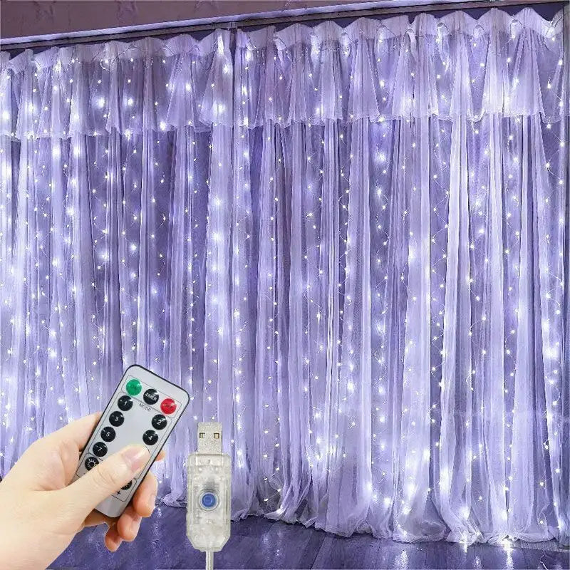 USB Curtain Garland on The Window LED String Lights Fairy Festoon Remote Control Christmas Wedding Decorations for Home Room