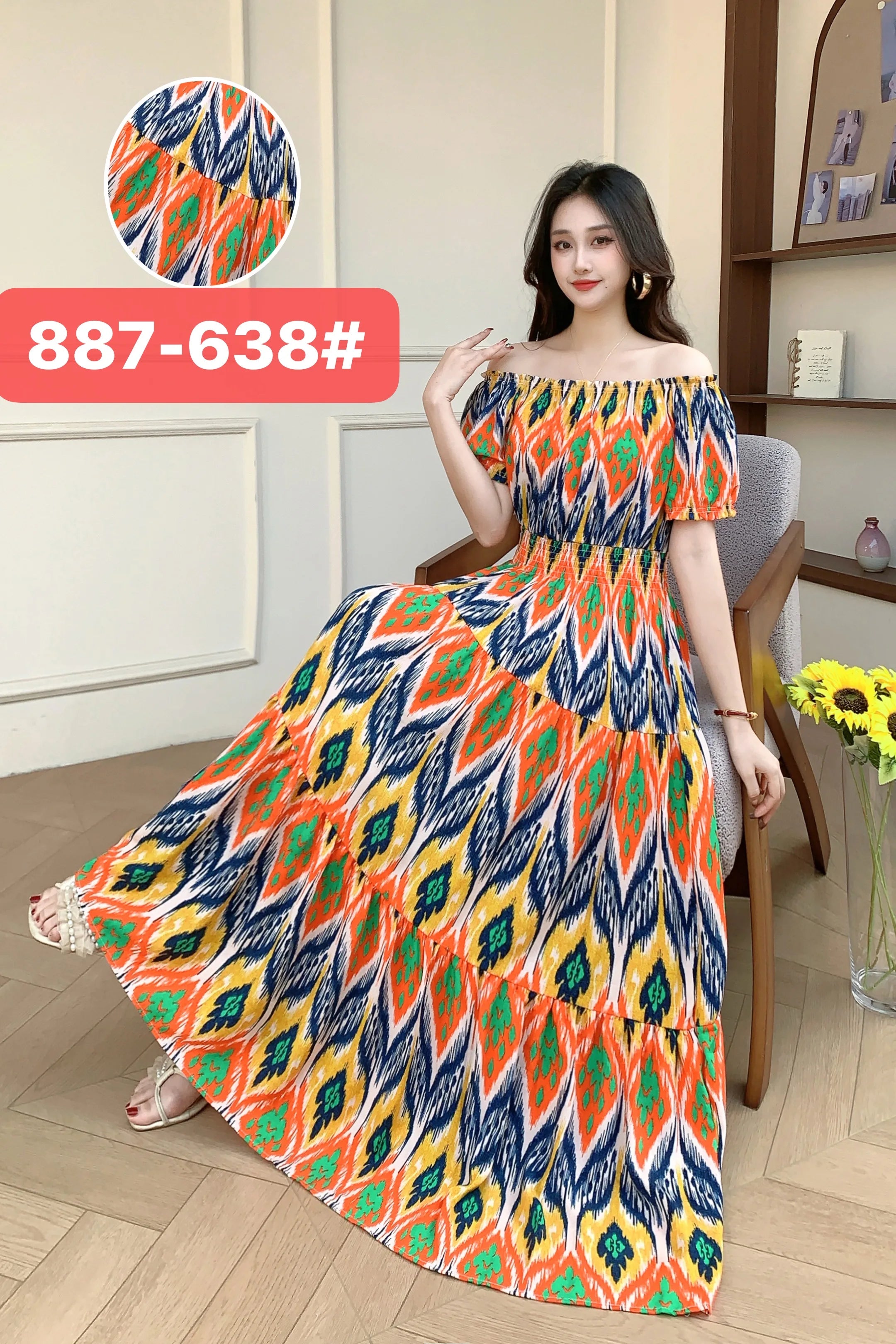 THHONE Summer Dress Women Cotton Linen Floral Vintage Oversized Korean Vestido Feminino Print Robe Off-Shoulder Casual Dresses