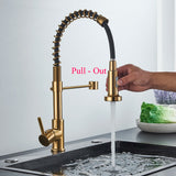 Brushed Gold Kitchen Sink Faucet Spring Pull-down Hot Cold Mixer Faucet Deck Installation Faucet