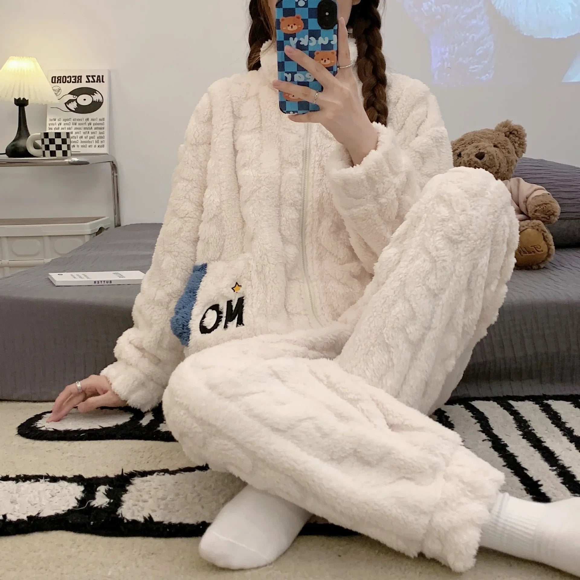 Women's Winter Fluffy Plush Zippered Loose Fit Cross-border Pajamas New Style Long Sleeve Homewear Outerwear