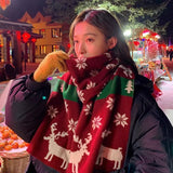 Christmas Red Elk Deer Scarves Cartoon Reindeer Snowflake Warm Scarf Man Woman Christmas Scarves for Women Sweet Girls 2024 Gift