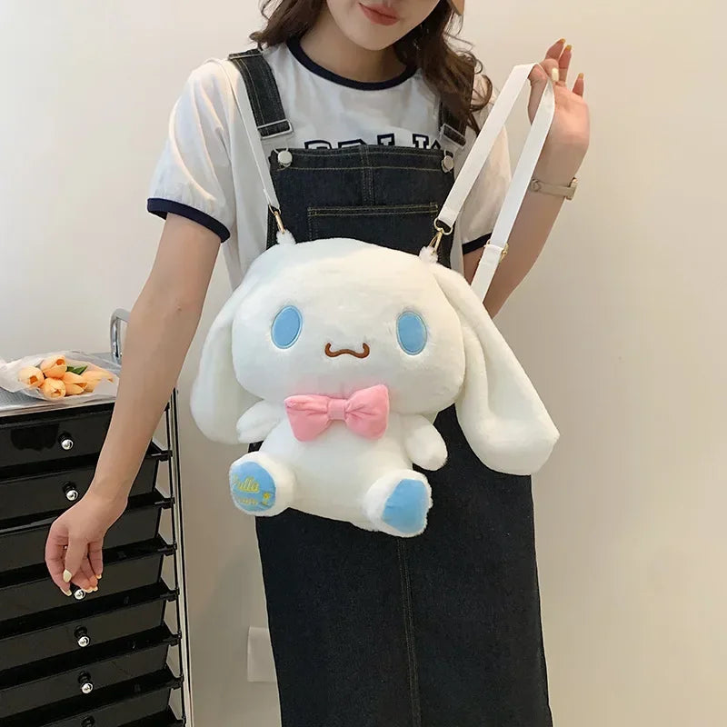 Kawaii Sanrios Plush Cartoons Anime Melody Kuromi Cinnamoroll Shoulder Bag Backpack Plushie Stuffed Toy Schoolbag Kids Doll Gift