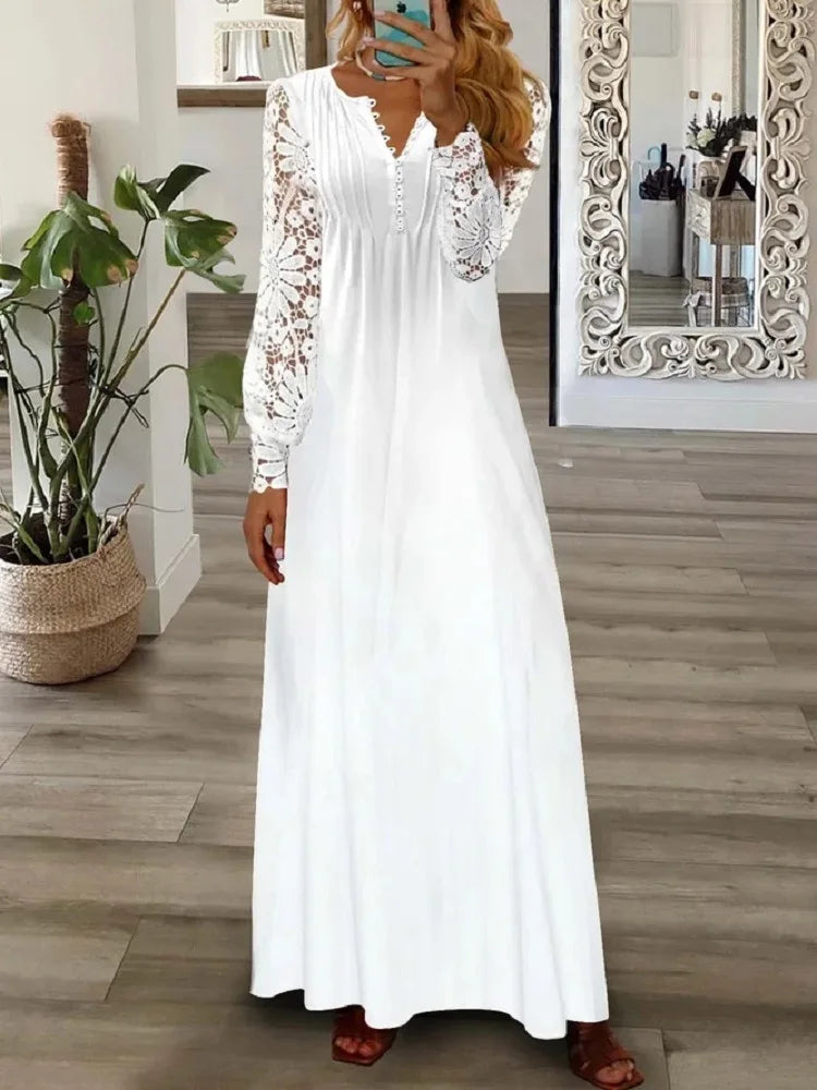 Woman Dress Superior Quality Summer Lace Sleeve V Neck A Line Solid Color Dresses Casual Vestidos Dropshipping JYFZ1690