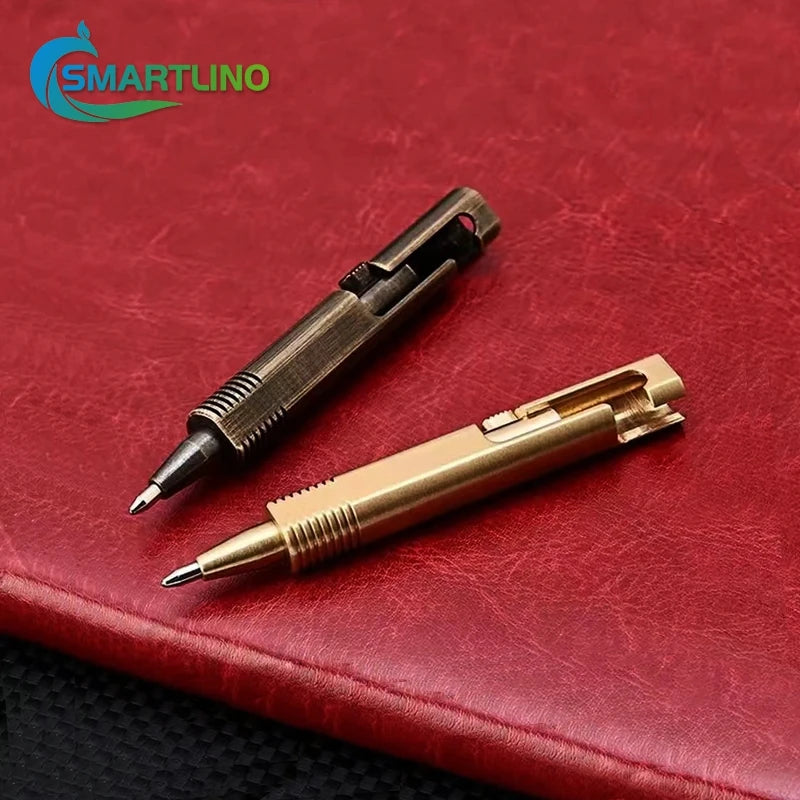 Mini Brass Bolt Action Ballpoint Pen Pocket Signature Pen Self Defense EDC Writing Tool Keychain Student Office School Supplies