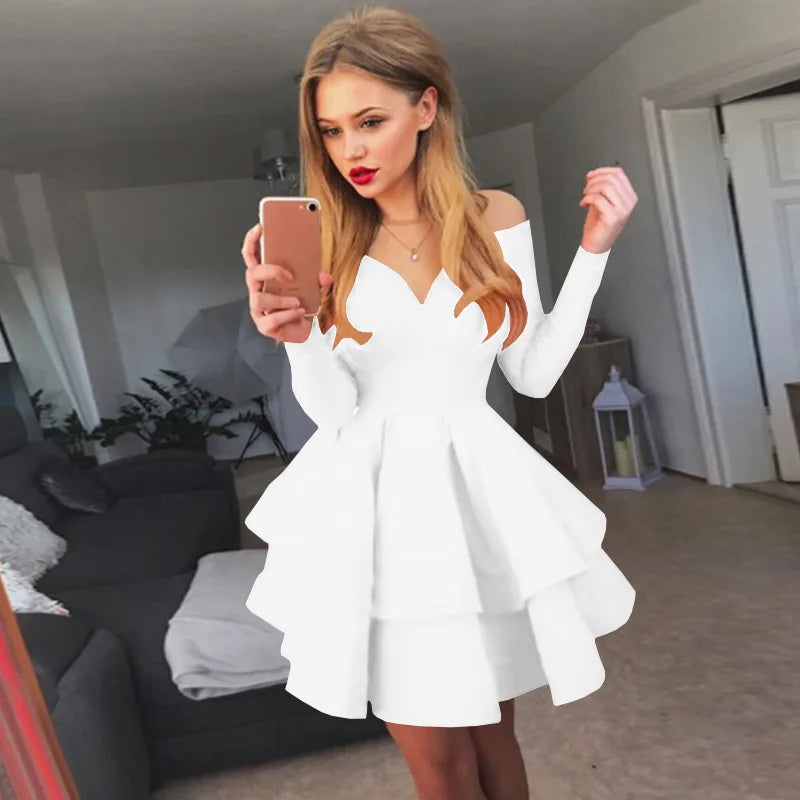 BKLD Autumn Clothes 2026 Solid Color Long Sleeve Sexy Clubwear V-Neck Off The Shoulder Evening Party Dress Red Dresses For Woman