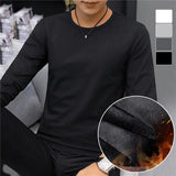 Thickened Fleece-lined Warm Men's T-shirt Base Layer Outer Wear Solid Color Top For Winter Slim Fit Plus Velvet Padded Pullover