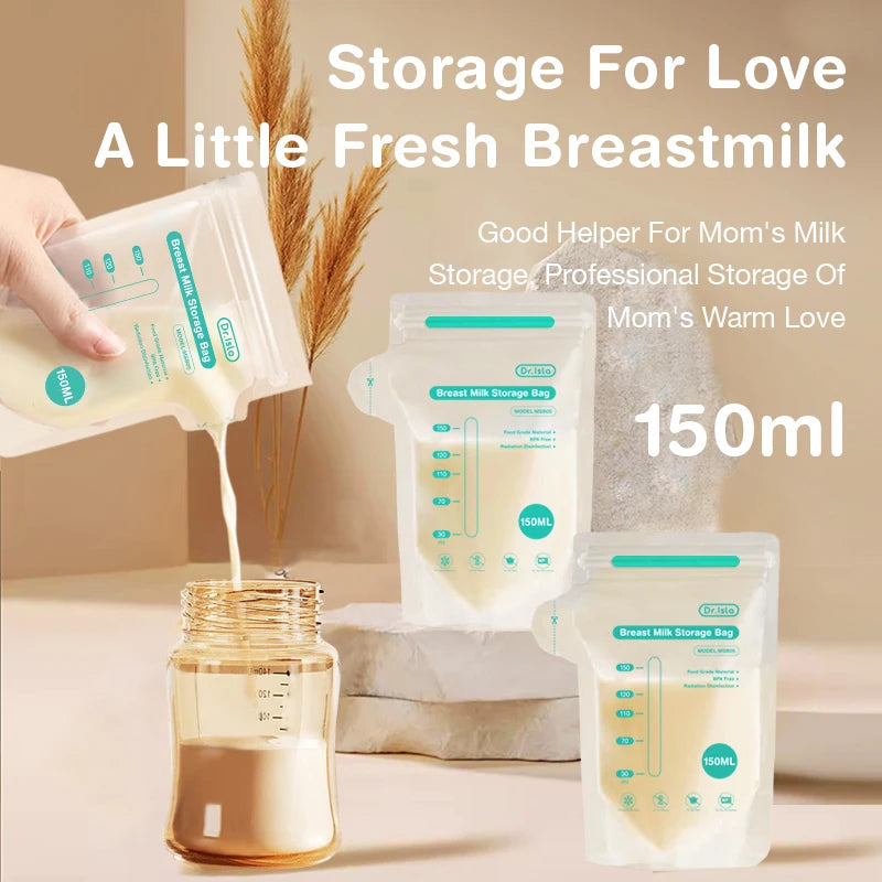 Dr.isla 100Pcs 150ML Breast Milk Storage Bag Disposable Small Capacity Frozen Milk Storage Bag BPA Free Safe Feeding Bags