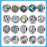 925 Sterling Silver Colorful Round Inlaid CZ Zircon Charms Beads Pendant fit Original Bracelet Jewelry Gift