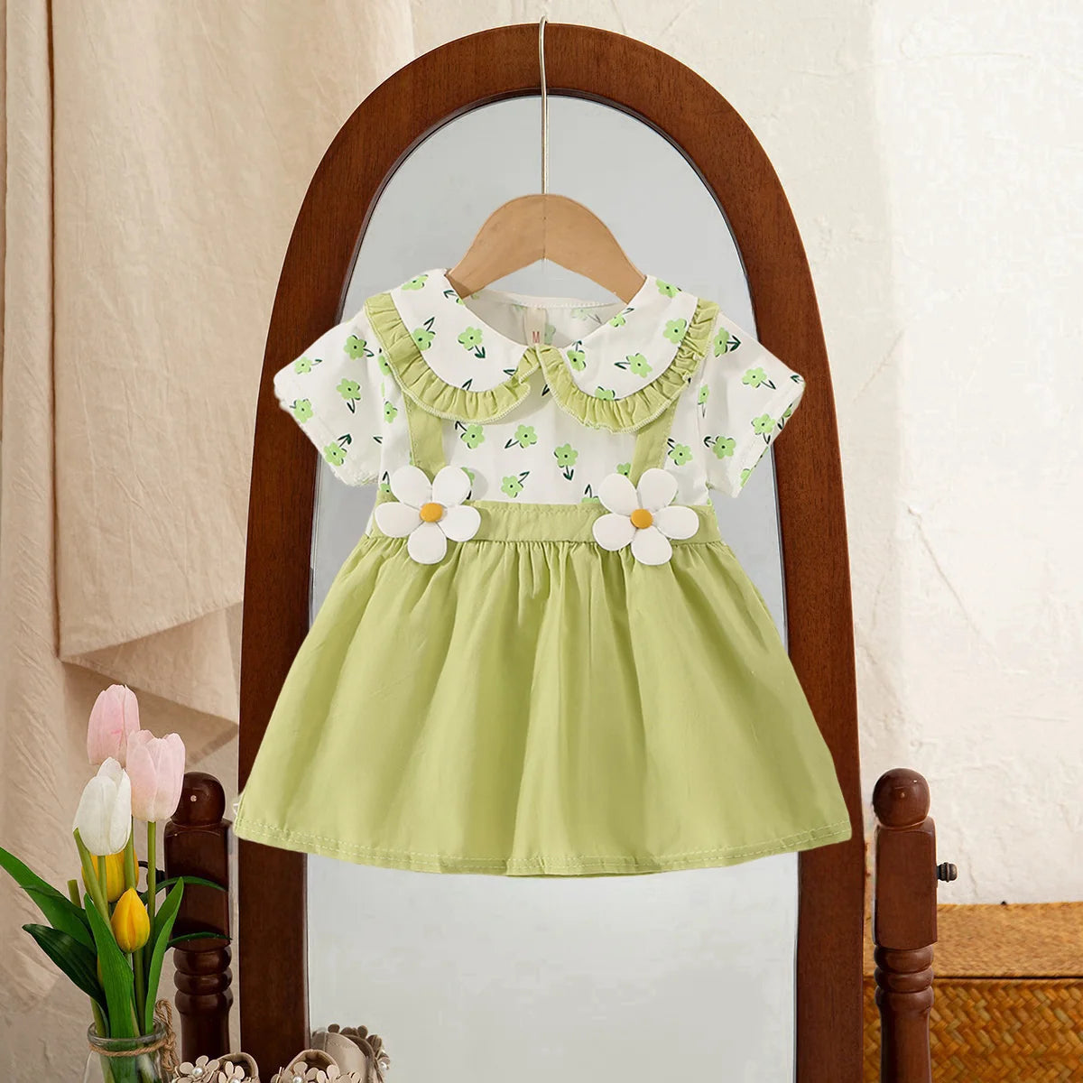 Baby Girl Dresses Summer Flower Short Sleeve Girls Dresses Cute Lapel Girls Dresses Baby Girl Clothes