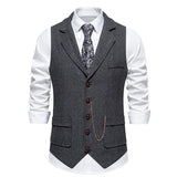 OO11Men's Retro Lapel Single Breasted Suit Vest Herringbone V-neck Vest Men