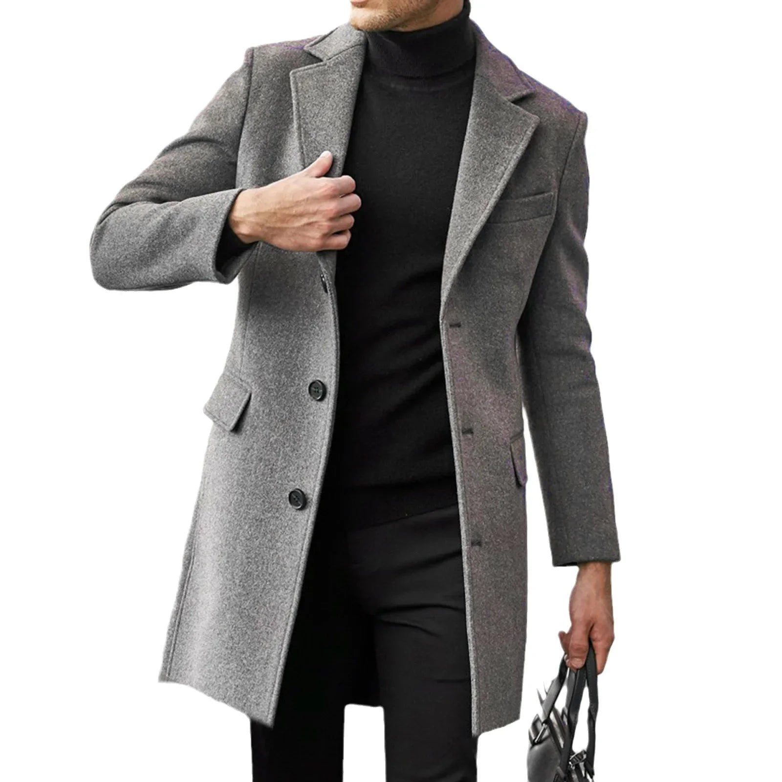 2024 New Woolen Men's Coat  Autumn and Winter Thickened Single Breasted Nylon Casual Fashion Windbreaker Man Clothing