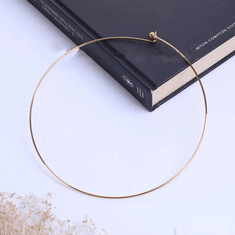 Simple 304 Stainless Steel Collar Neck Ring Necklace Round With Removable Ball End Cap Gold/Silver Color Handmade DIY Jewelry