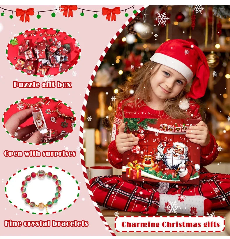 Advent Calendar Christmas DIY Charm Bracelet Countdown To Christmas Unique Charm Jewelry Set Christmas Bracelets Making Kit Gift