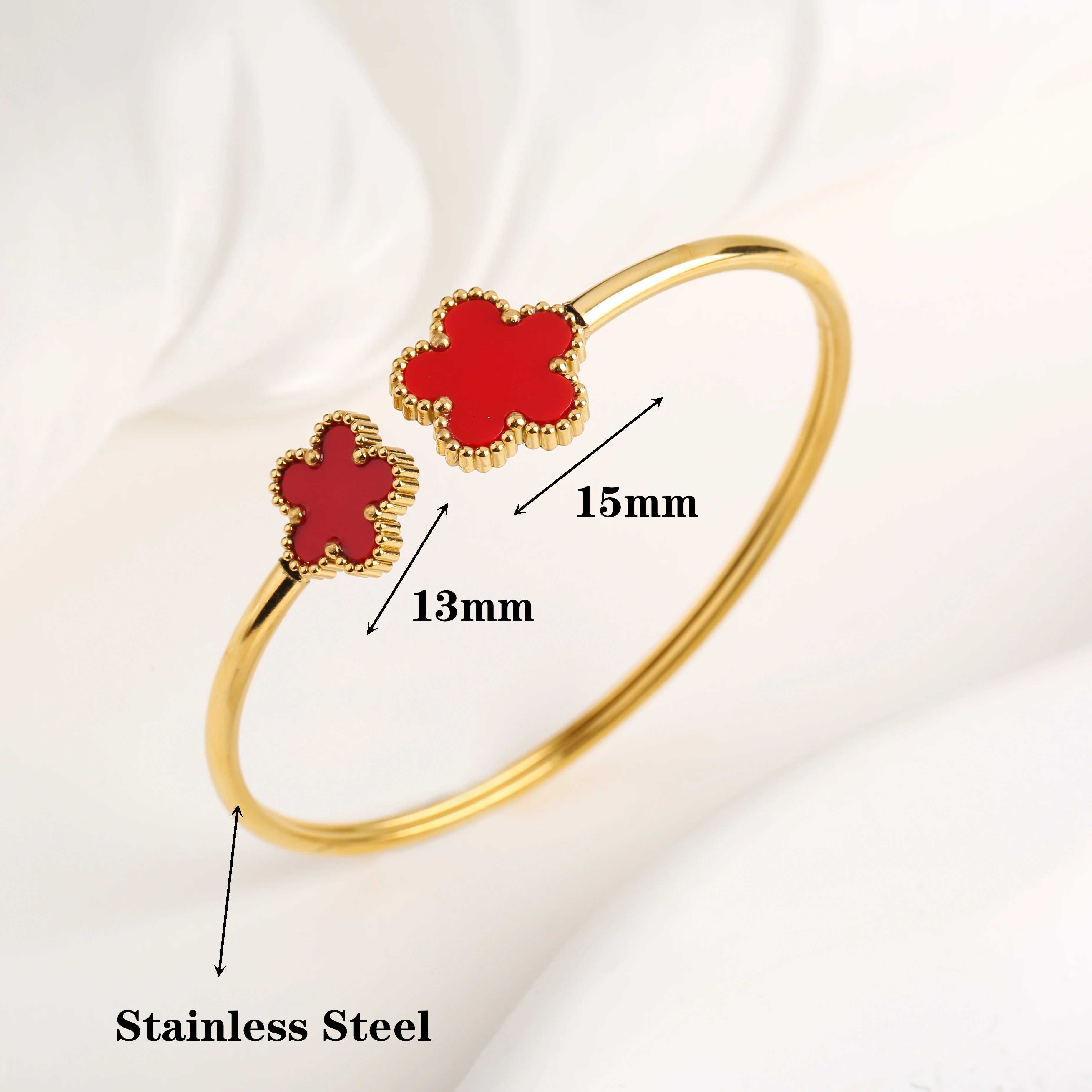 Gold Plated Stainless Steel Creative Five Leaf Flower Opening Adjustable Bangle For Female Daily Party Delicate Jewelry Clover