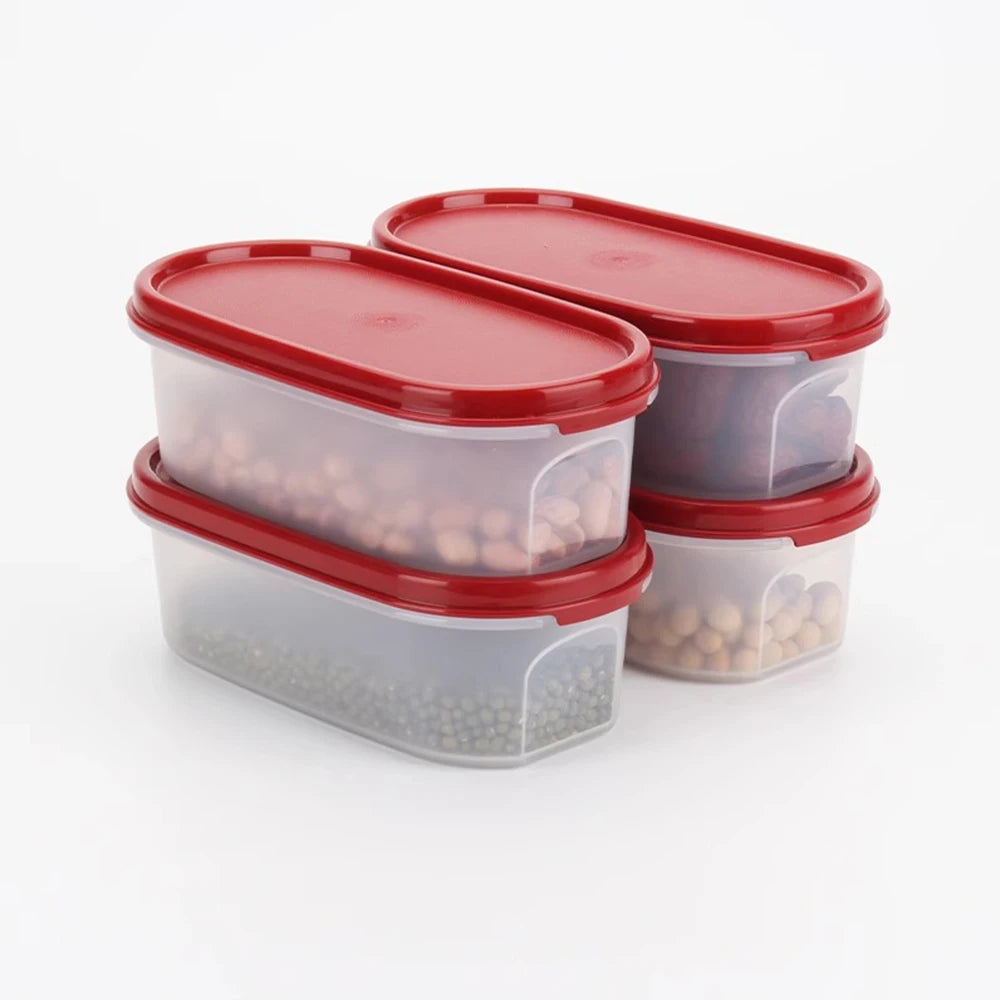 Tupperware 500ml  Food Storage Containers Set with Lids MM Sealed Grains Dry Goods Storage Box Plastic Storage Oval Classic Red