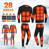 Winter Heated Underwear Suit 28 Areas USB Thermal Heating Moto Warm Cotton Pants Men Women for Outdoor Motorcycle Skiing