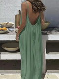 Solid color camisole dress for women in summer, loose and large, sleeveless, long vacation beach vest, long skirt