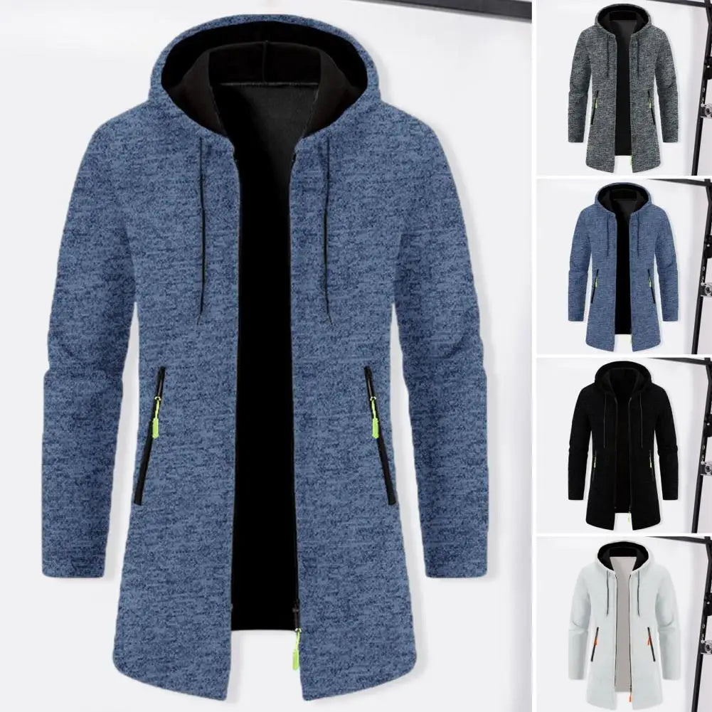 Winter Long Trench Coat 2023 Knit Sweater Jacket Fleece Wind Breaker Navy Turn-down Hoodies Zipper Cardigan Male Overcoat Autumn