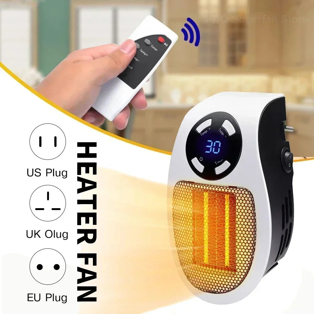 Portable Heater Electric EU Plug In Wall Room Heater Home Appliance Heating Stove Mini Radiator Remote Warmer Machine 500W