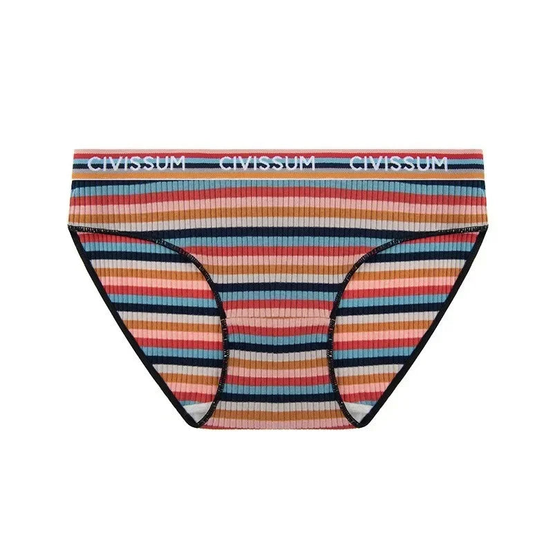 Civissum women's autumn and winter classic retro color striped cotton antibacterial underwear women's rainbow triangle pants