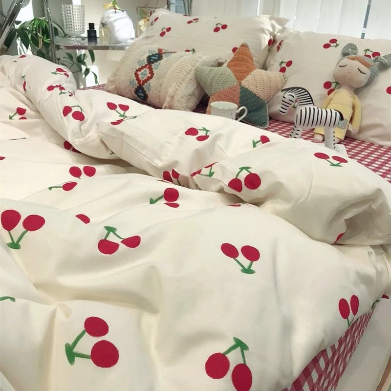 Korean Style Bedding Set Boys Girls Twin Queen Size Duvet Cover Flat Sheet Pillowcase Bed Linens Kids Adult Fashion Home Textile