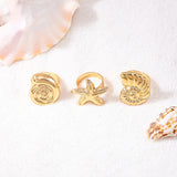 3Pcs/Set Fashion Metal Starfish Ring Set for Women Men Vintage Gold Color Conch Geometric Open Adjustable Finger Rings Jewelry
