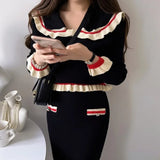 Elegant Women's Fashion Set Korean Style Ins Age-reducing High-end Feel Doll Neck Topbagged Skirt 2-piece Set