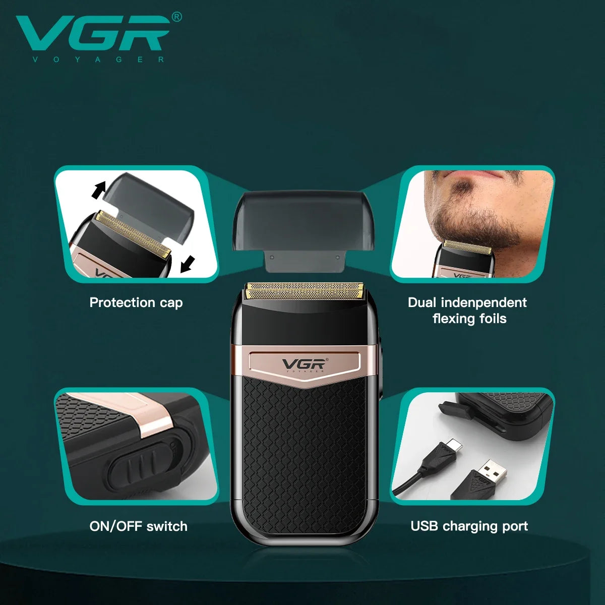 VGR Razor Electric Shaver Reciprocating Hair Trimmer Professional Beard Cutting Machine Portable Shaving Machine for Men V-331