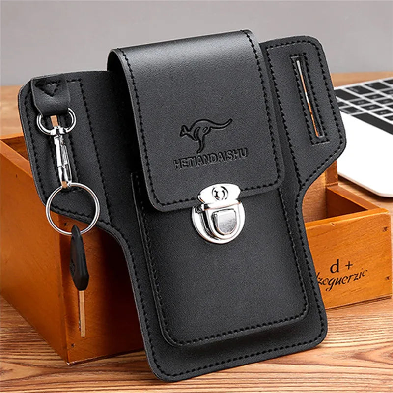 men's Mini Waist Pack Multifunctional PU Leather Key Bag With Belt Male Waist Bags Cell Phone Loop Holster Phone Pouch Wallet