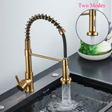 Brushed Gold Kitchen Sink Faucet Spring Pull-down Hot Cold Mixer Faucet Deck Installation Faucet