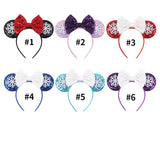 Christmas Disney Mickey Mouse Headbands Sequin Ear Headband Sequin Snowflake Bow for Adults Women Party Hairbands Girls Kids Gif