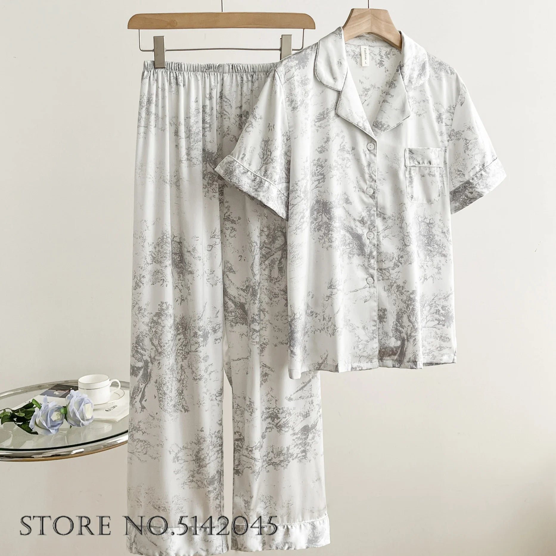 Summer Women's Pajama Sets Short Sleeve Pyjamas Flower Print Home Clothes Sleepwear Soft and Comfortable Loungewear Nightwear