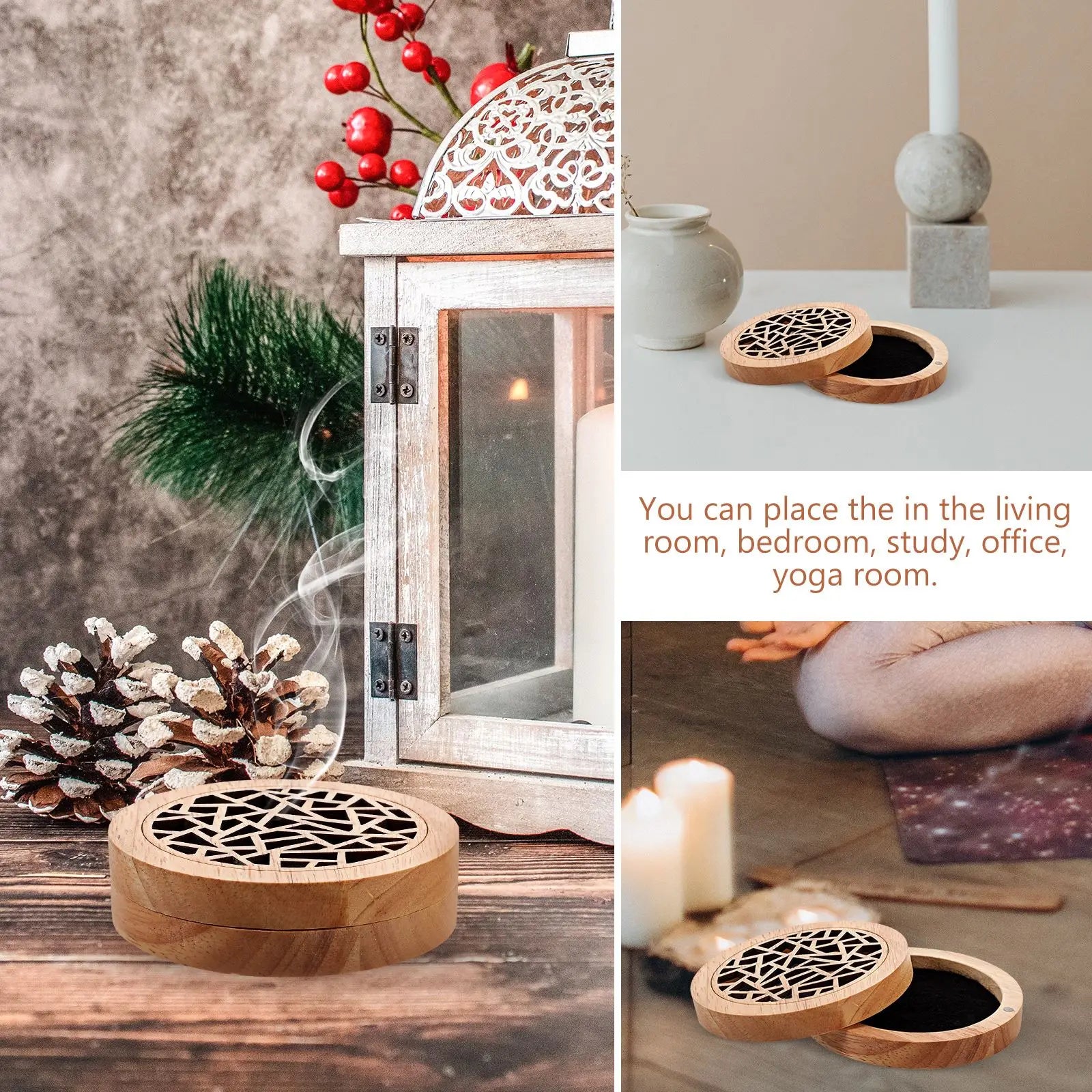 Solid Wood Aromatherapy Box Incense Holder Indoor Ornament Wooden Censer Cone Burner