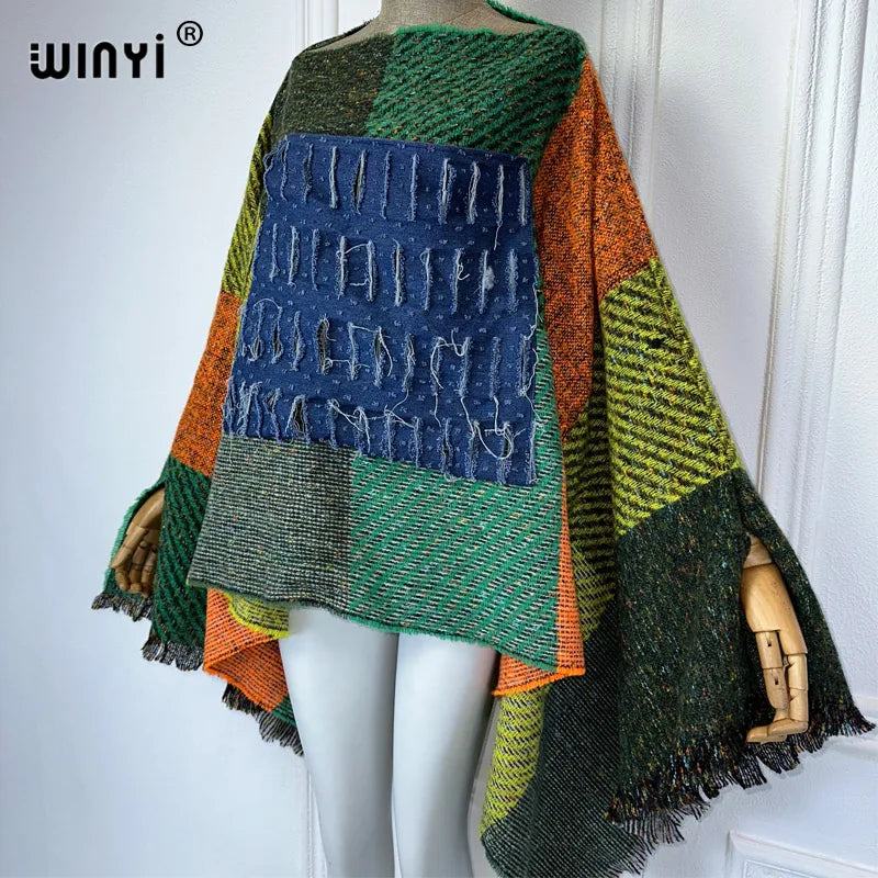 WINYI originate winter Warm dress catwalk models poncho Holiday dress Elegant top party ponchos for women cloak maxi outerwears